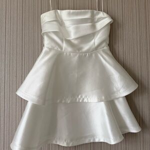Strapless White Peplum Tiered Satin Dress
